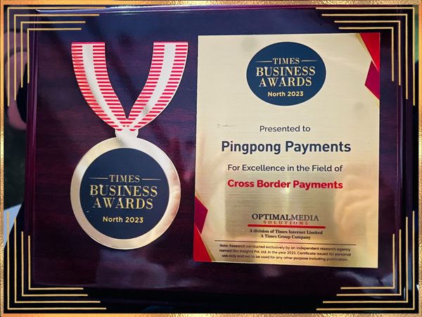 Pingpong Payments Wins Prestigious TIMES BUSINESS AWARDS North 2023 for Excellence in Cross-Border Payments